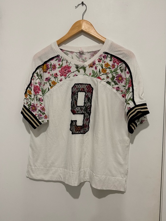 Anthropologie Tops - Anthropologie Daily Practice Mesh Short-Sleeve Tee with Number 9 Appliqué